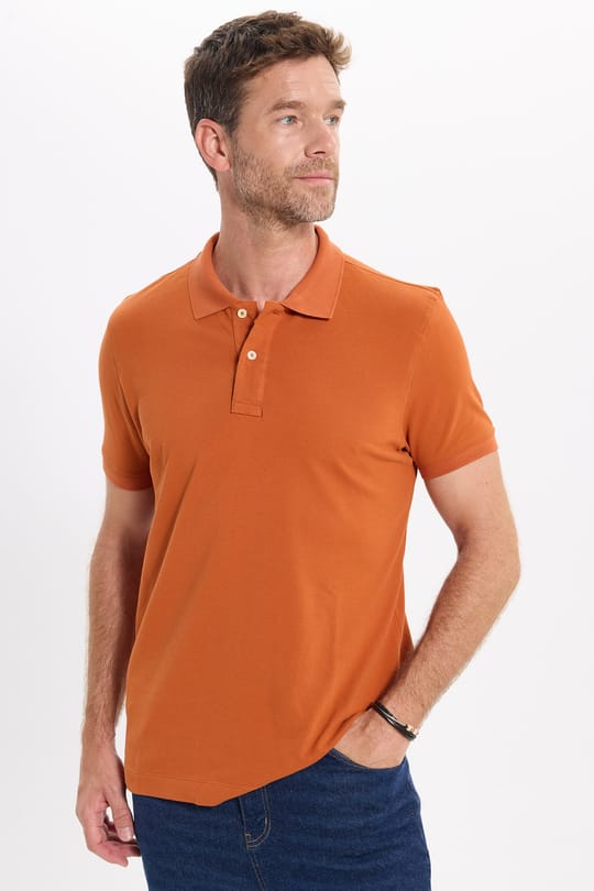 Erkek Slim Fit Dar Kesim Premium Seri %100 Pamuk Yumuşak Dokulu Merserize Hardal Polo Yaka Tişört 