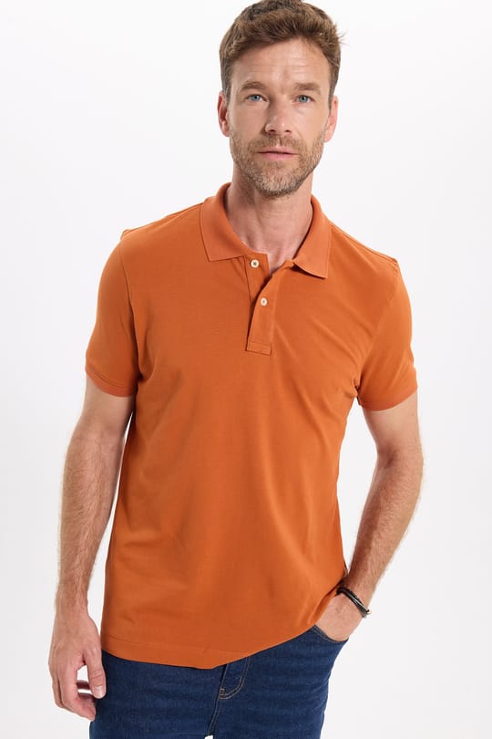 Erkek Slim Fit Dar Kesim Premium Seri %100 Pamuk Yumuşak Dokulu Merserize Hardal Polo Yaka Tişört 