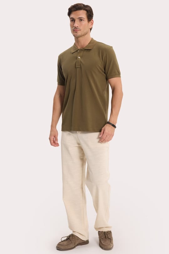 Erkek Slim Fit Dar Kesim Premium Seri %100 Pamuk Yumuşak Dokulu Merserize Haki Polo Yaka Tişört 