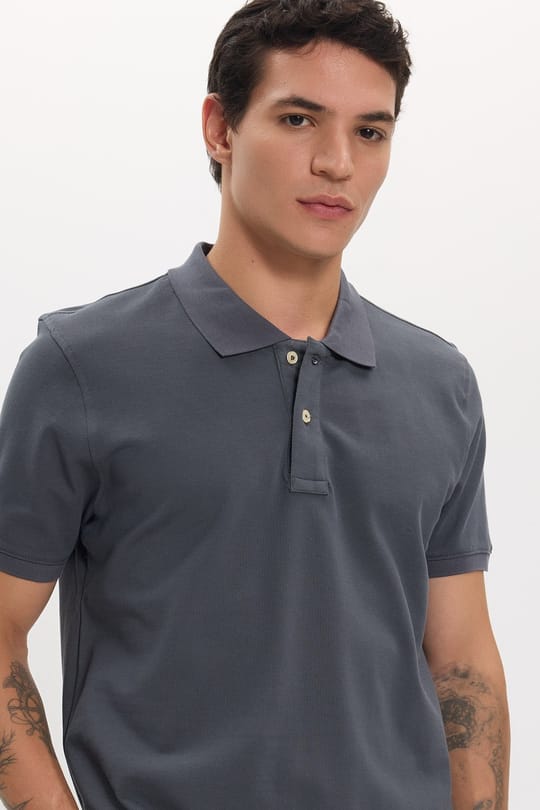 Erkek Slim Fit Dar Kesim Premium Seri %100 Pamuk Yumuşak Dokulu Merserize Gri Polo Yaka Tişört 