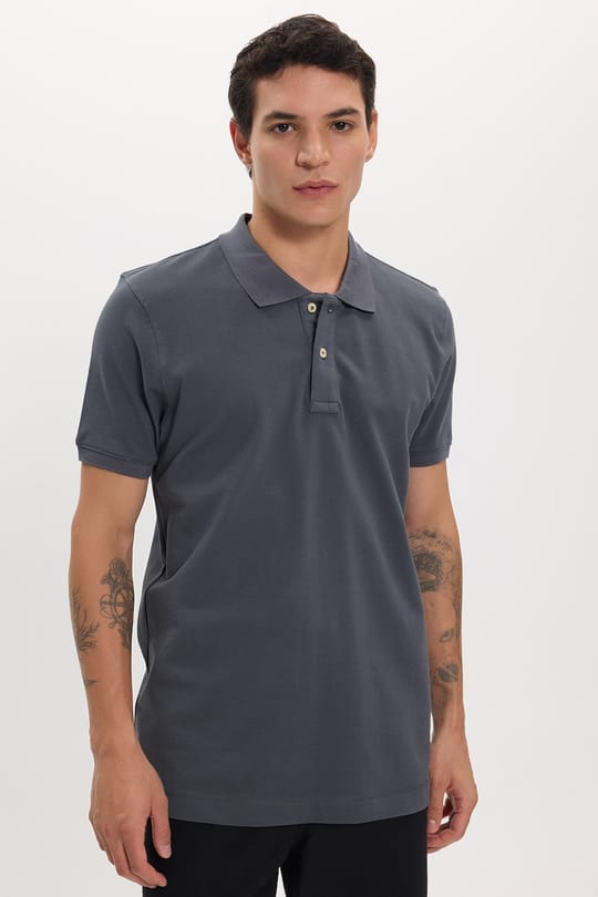 Erkek Slim Fit Dar Kesim Premium Seri %100 Pamuk Yumuşak Dokulu Merserize Gri Polo Yaka Tişört 