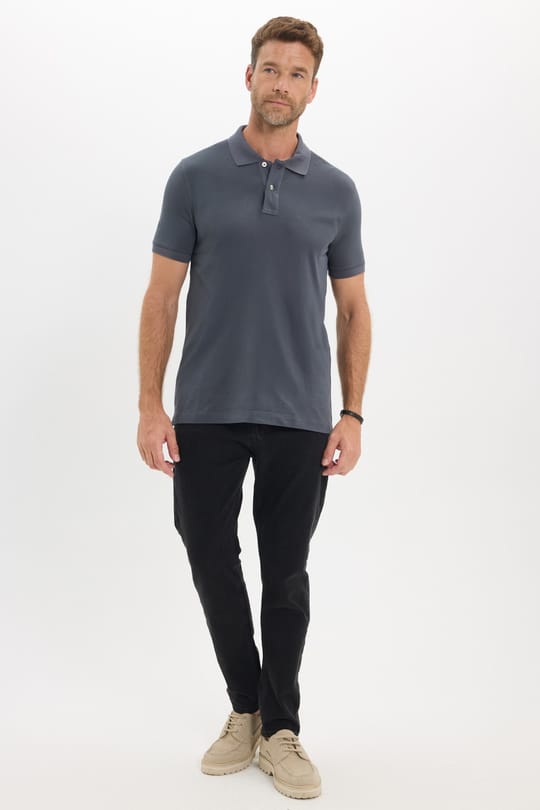 Erkek Slim Fit Dar Kesim Premium Seri %100 Pamuk Yumuşak Dokulu Merserize Gri Polo Yaka Tişört
