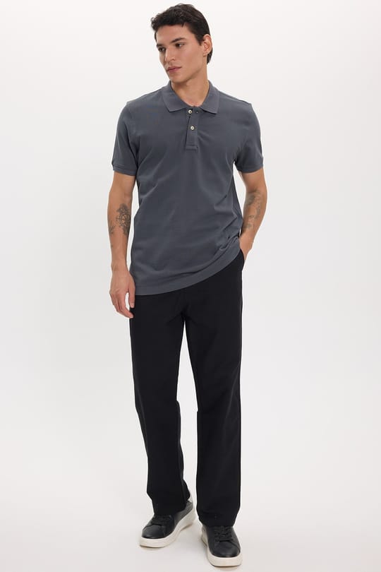 Erkek Slim Fit Dar Kesim Premium Seri %100 Pamuk Yumuşak Dokulu Merserize Gri Polo Yaka Tişört 