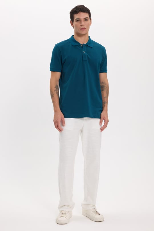 Erkek Slim Fit Dar Kesim Premium Seri %100 Pamuk Yumuşak Dokulu Merserize Petrol Polo Yaka Tişört 