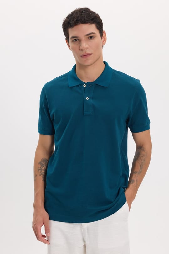 Erkek Slim Fit Dar Kesim Premium Seri %100 Pamuk Yumuşak Dokulu Merserize Petrol Polo Yaka Tişört 