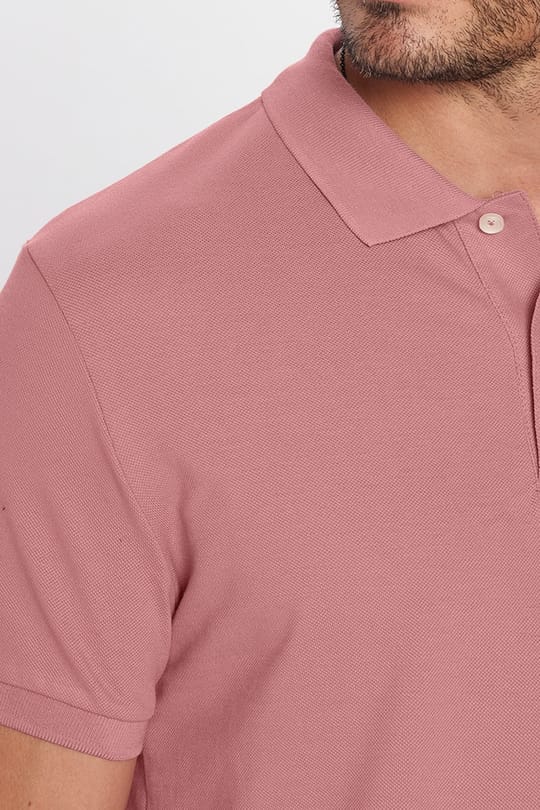 Erkek Slim Fit Dar Kesim Premium Seri %100 Pamuk Yumuşak Dokulu Merserize Pembe Polo Yaka Tişört 