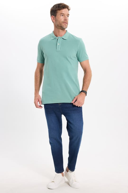 Erkek Slim Fit Dar Kesim Premium Seri %100 Pamuk Yumuşak Dokulu Merserize Yeşil Polo Yaka Tişört 