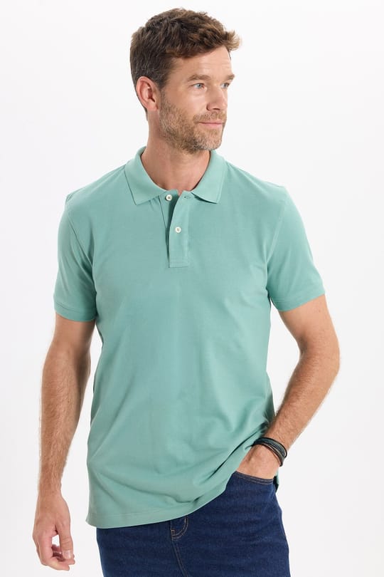 Erkek Slim Fit Dar Kesim Premium Seri %100 Pamuk Yumuşak Dokulu Merserize Yeşil Polo Yaka Tişört 