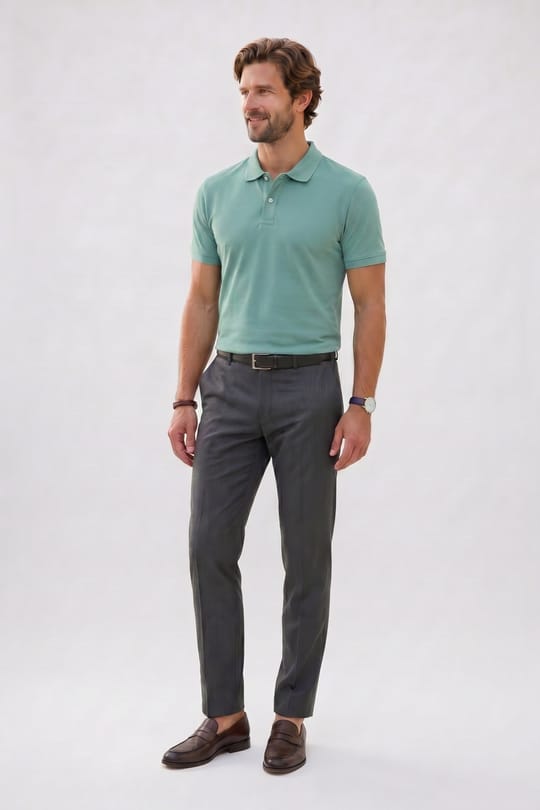 Erkek Slim Fit Dar Kesim Premium Seri %100 Pamuk Yumuşak Dokulu Merserize Yeşil Polo Yaka Tişört 