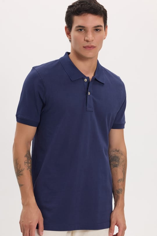 Erkek Slim Fit Dar Kesim Premium Seri %100 Pamuk Yumuşak Dokulu Merserize Lacivert Polo Yaka Tişört 
