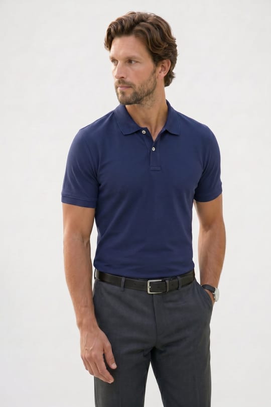 Erkek Slim Fit Dar Kesim Premium Seri %100 Pamuk Yumuşak Dokulu Merserize Lacivert Polo Yaka Tişört 