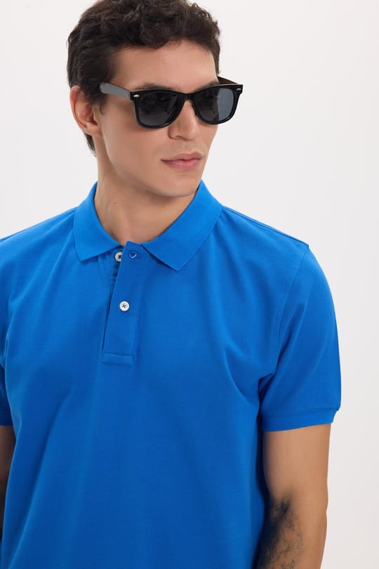 Erkek Slim Fit Dar Kesim Premium Seri %100 Pamuk Yumuşak Dokulu Merserize Lacivert Polo Yaka Tişört 