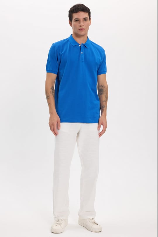 Erkek Slim Fit Dar Kesim Premium Seri %100 Pamuk Yumuşak Dokulu Merserize Lacivert Polo Yaka Tişört 