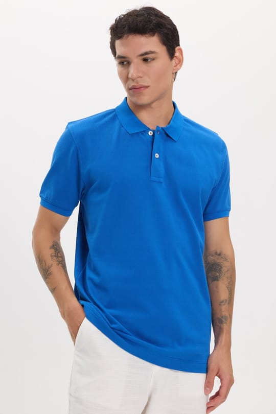 Erkek Slim Fit Dar Kesim Premium Seri %100 Pamuk Yumuşak Dokulu Merserize Lacivert Polo Yaka Tişört 