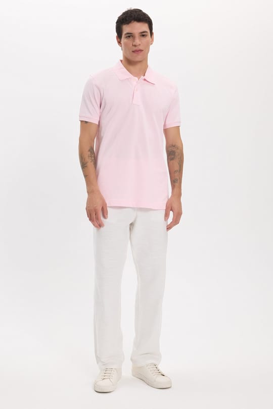 Erkek Slim Fit Dar Kesim Premium Seri %100 Pamuk Yumuşak Dokulu Merserize Pembe Polo Yaka Tişört 
