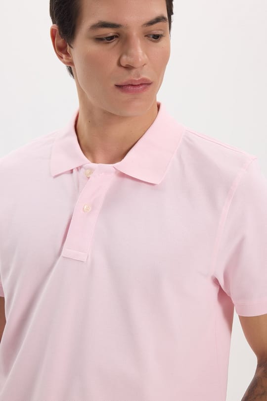 Erkek Slim Fit Dar Kesim Premium Seri %100 Pamuk Yumuşak Dokulu Merserize Pembe Polo Yaka Tişört 
