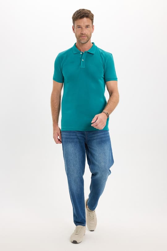 Erkek Slim Fit Dar Kesim Premium Seri %100 Pamuk Yumuşak Dokulu Merserize Yeşil Polo Yaka Tişört 
