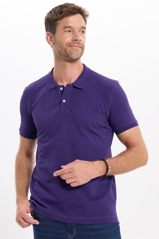 Erkek Slim Fit Dar Kesim Premium Seri %100 Pamuk Yumuşak Dokulu Merserize Mor Polo Yaka Tişört 