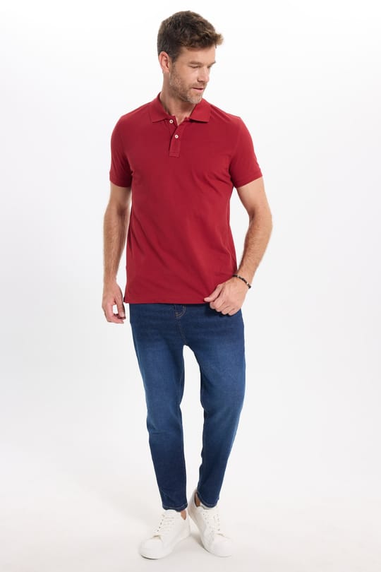 Erkek Slim Fit Dar Kesim Premium Seri %100 Pamuk Yumuşak Dokulu Merserize Bordo Polo Yaka Tişört