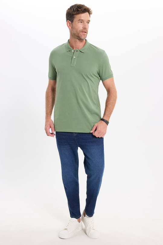 Erkek Slim Fit Dar Kesim Premium Seri %100 Pamuk Yumuşak Dokulu Merserize Yeşil Polo Yaka Tişört