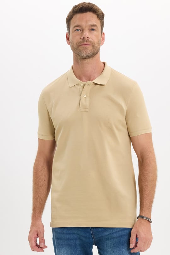Erkek Slim Fit Dar Kesim Premium Seri %100 Pamuk Yumuşak Dokulu Merserize Bej Polo Yaka Tişört 