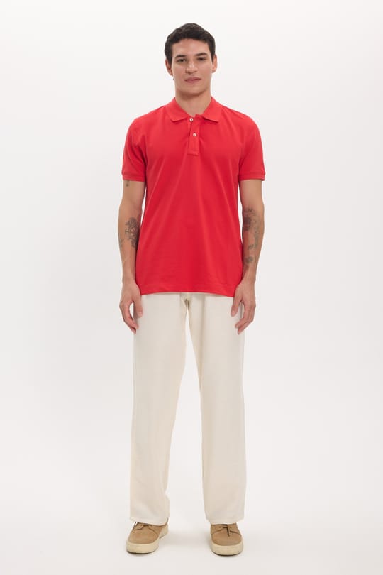 Erkek Slim Fit Dar Kesim Premium Seri %100 Pamuk Yumuşak Dokulu Merserize Kırmızı Polo Yaka Tişört 