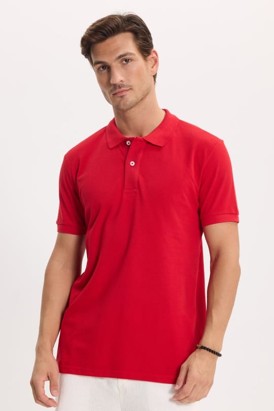 Erkek Slim Fit Dar Kesim Premium Seri %100 Pamuk Yumuşak Dokulu Merserize Kırmızı Polo Yaka Tişört 