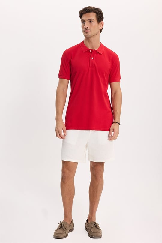 Erkek Slim Fit Dar Kesim Premium Seri %100 Pamuk Yumuşak Dokulu Merserize Kırmızı Polo Yaka Tişört 
