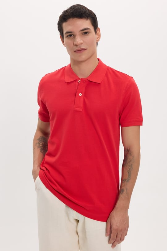 Erkek Slim Fit Dar Kesim Premium Seri %100 Pamuk Yumuşak Dokulu Merserize Kırmızı Polo Yaka Tişört 