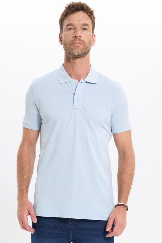 Erkek Slim Fit Dar Kesim Premium Seri %100 Pamuk Yumuşak Dokulu Merserize Açık Mavi Polo Yaka Tişört 