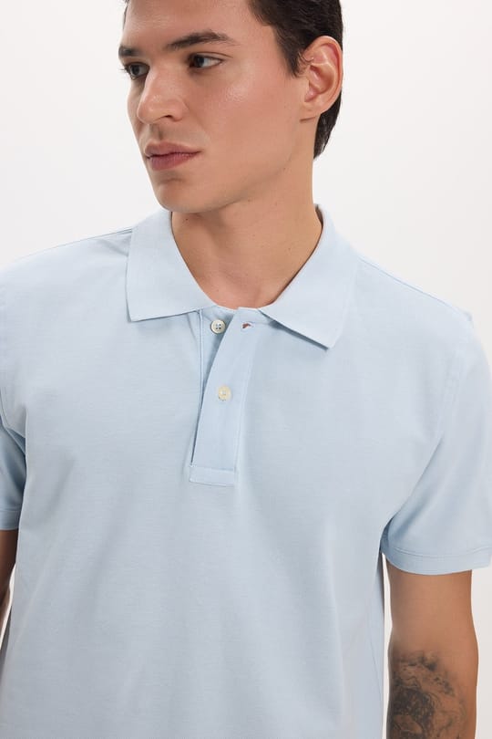 Erkek Slim Fit Dar Kesim Premium Seri %100 Pamuk Yumuşak Dokulu Merserize Açık Mavi Polo Yaka Tişört 