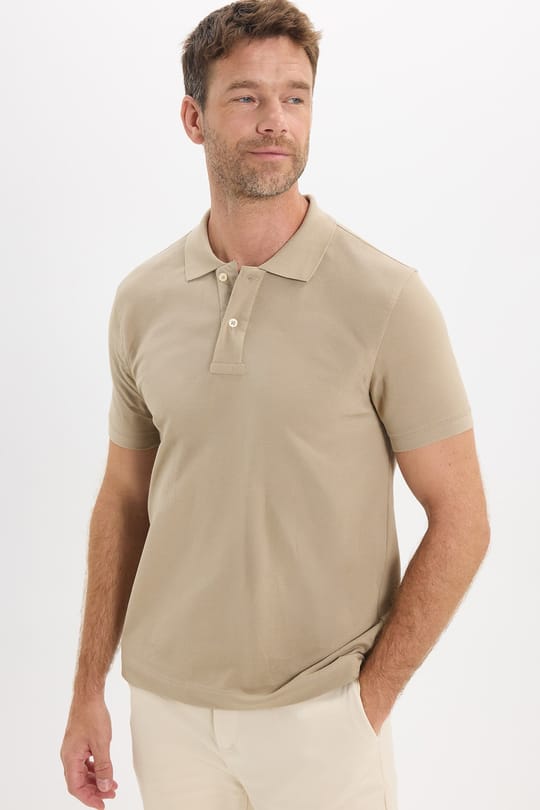 Erkek Slim Fit Dar Kesim Premium Seri %100 Pamuk Yumuşak Dokulu Merserize Bej Polo Yaka Tişört 