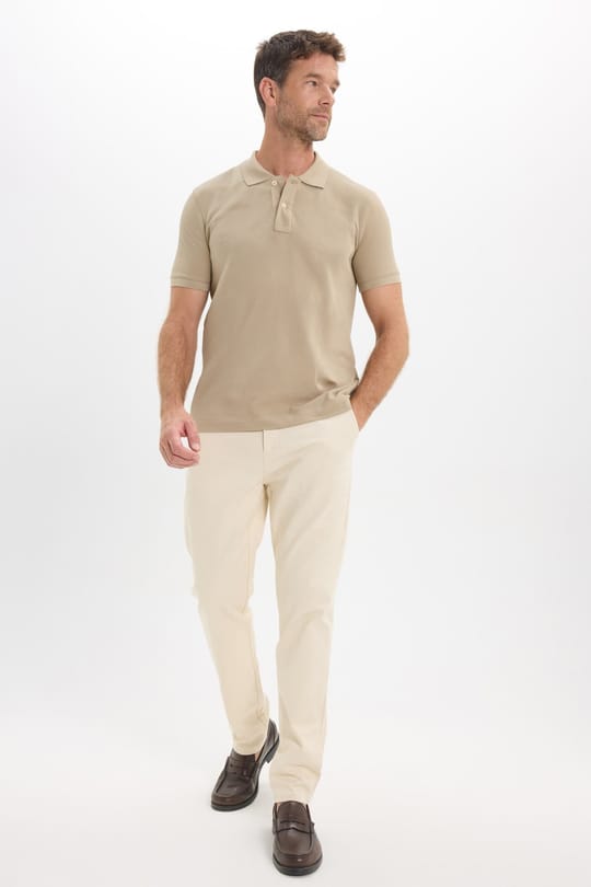 Erkek Slim Fit Dar Kesim Premium Seri %100 Pamuk Yumuşak Dokulu Merserize Bej Polo Yaka Tişört 