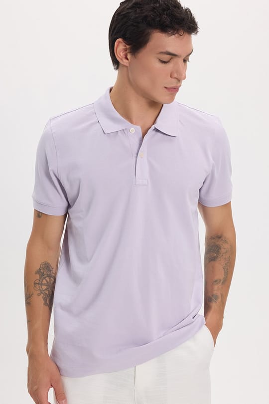 Erkek Slim Fit Dar Kesim Premium Seri %100 Pamuk Yumuşak Dokulu Merserize Lila Polo Yaka Tişört 