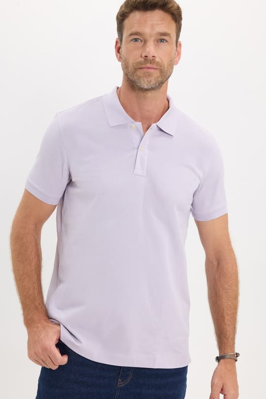 Erkek Slim Fit Dar Kesim Premium Seri %100 Pamuk Yumuşak Dokulu Merserize Lila Polo Yaka Tişört