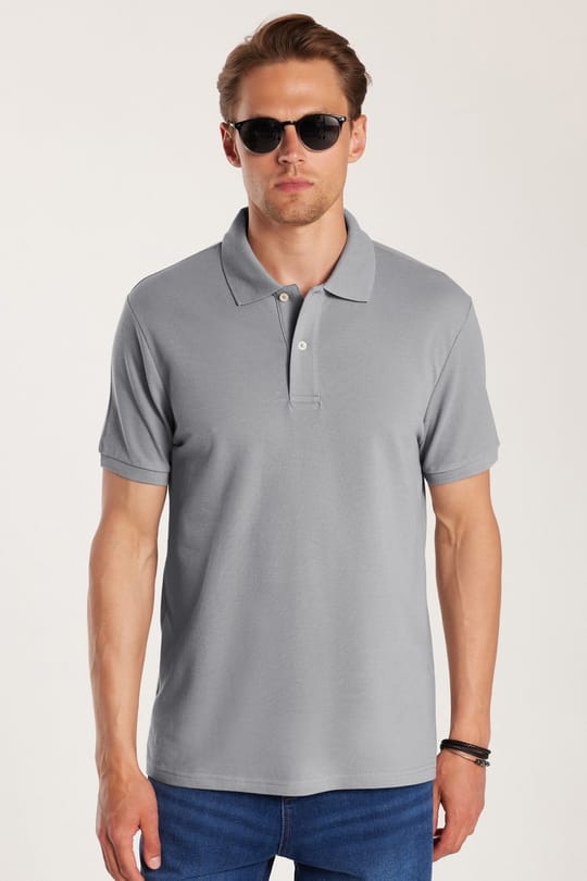 Erkek Slim Fit Dar Kesim Premium Seri %100 Pamuk Yumuşak Dokulu Merserize Gri Polo Yaka Tişört 