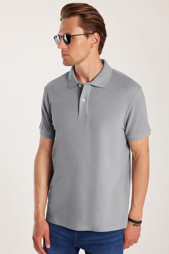 Erkek Slim Fit Dar Kesim Premium Seri %100 Pamuk Yumuşak Dokulu Merserize Gri Polo Yaka Tişört 