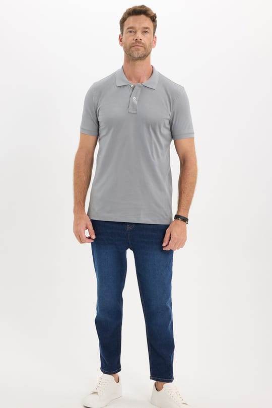Erkek Slim Fit Dar Kesim Premium Seri %100 Pamuk Yumuşak Dokulu Merserize Gri Polo Yaka Tişört 
