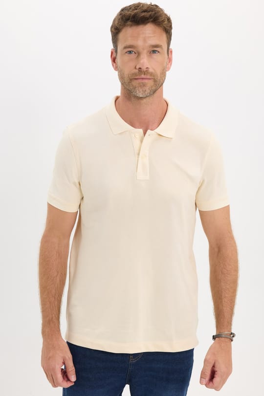 Erkek Slim Fit Dar Kesim Premium Seri %100 Pamuk Yumuşak Dokulu Merserize Bej Polo Yaka Tişört