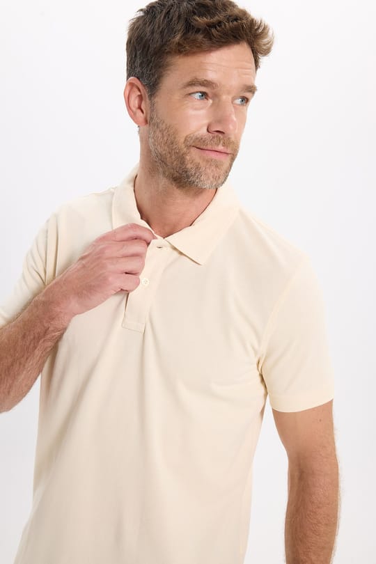 Erkek Slim Fit Dar Kesim %100 Pamuk Kısa Kollu Bej Polo Yaka Tişört 