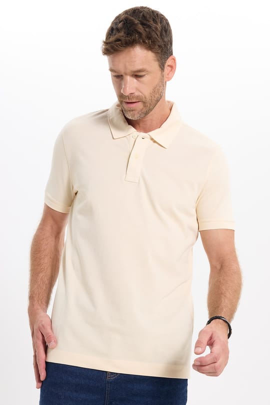 Erkek Slim Fit Dar Kesim %100 Pamuk Kısa Kollu Bej Polo Yaka Tişört 
