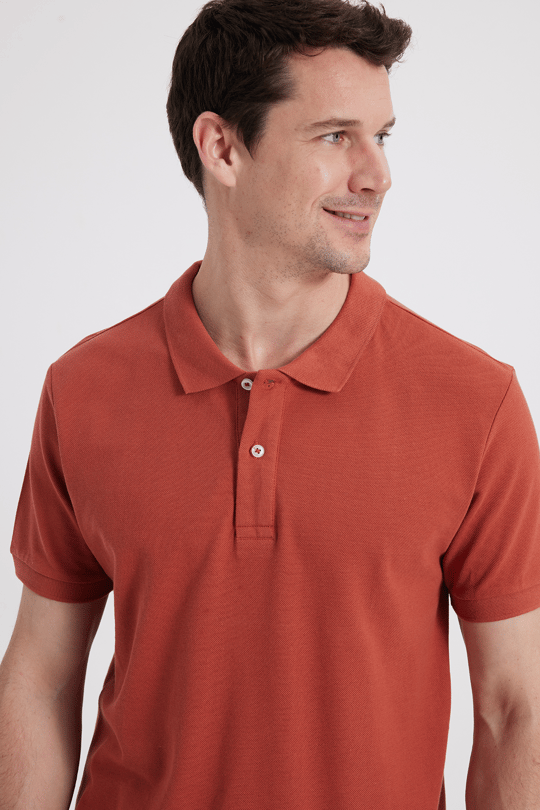 Erkek Slim Fit Dar Kesim %100 Pamuk Kısa Kollu Polo Yaka Turuncu Tişört