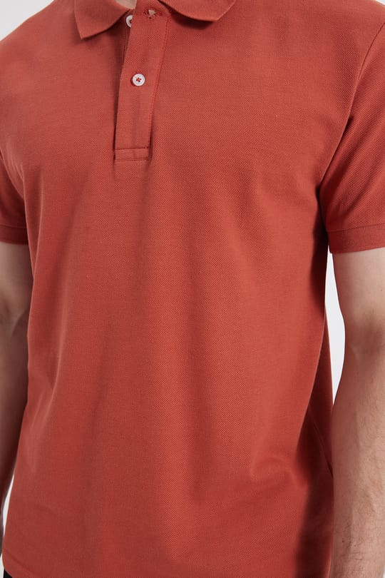 Erkek Slim Fit Dar Kesim %100 Pamuk Kısa Kollu Polo Yaka Turuncu Tişört