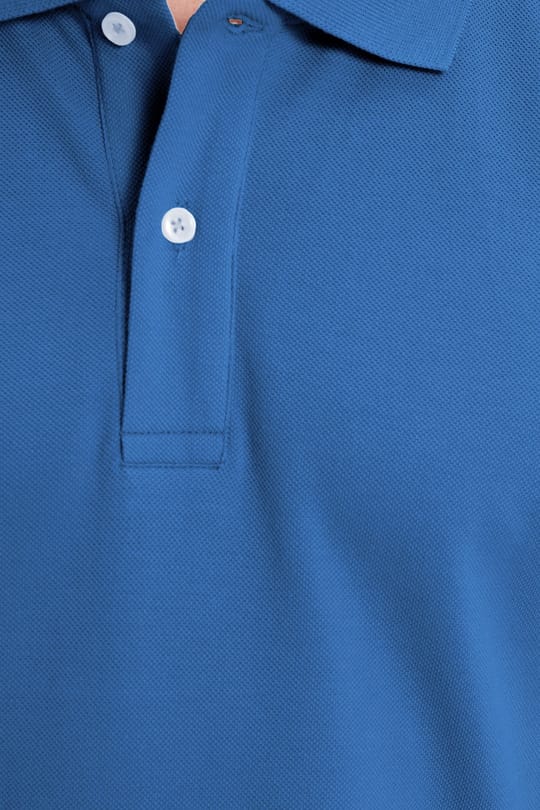 Erkek Slim Fit Dar Kesim %100 Pamuk Kısa Kollu Polo Yaka Mavi Tişört