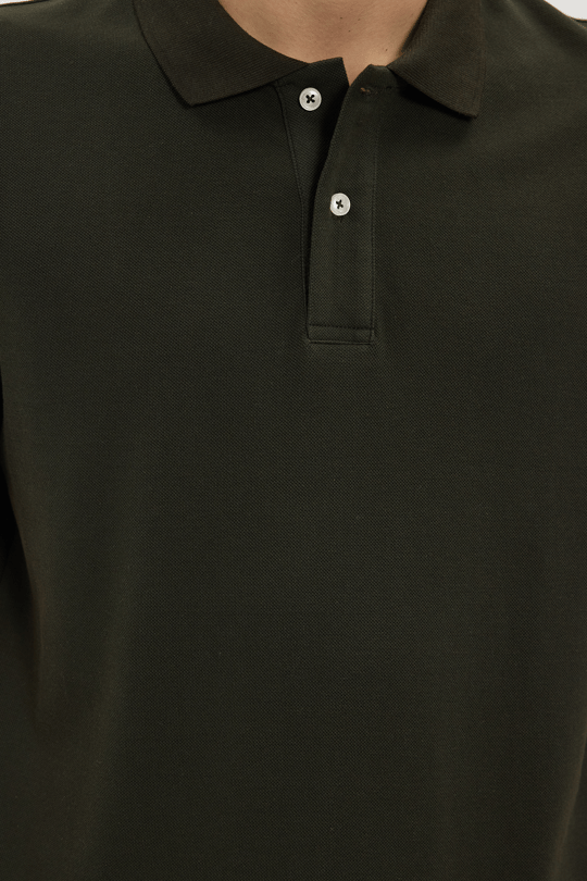 Erkek Slim Fit Dar Kesim %100 Pamuk Kısa Kollu Polo Yaka Haki Tişört