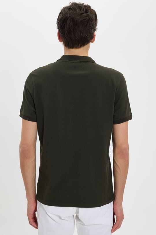 Erkek Slim Fit Dar Kesim %100 Pamuk Kısa Kollu Polo Yaka Haki Tişört