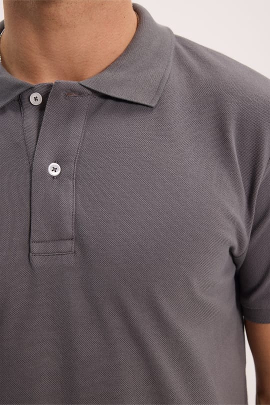 Erkek Slim Fit Dar Kesim %100 Pamuk Kısa Kollu Polo Yaka Antrasit Tişört