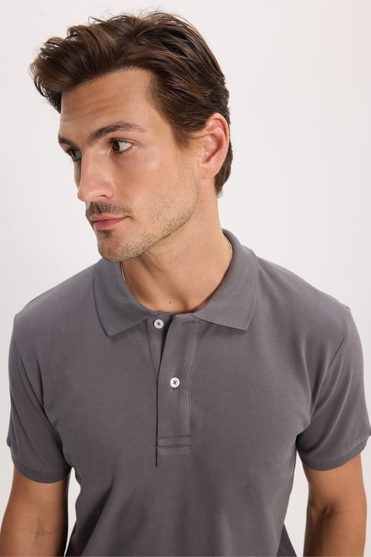Erkek Slim Fit Dar Kesim %100 Pamuk Kısa Kollu Polo Yaka Antrasit Tişört
