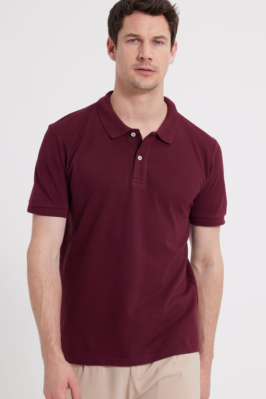 Erkek Slim Fit Dar Kesim %100 Pamuk Bordo Polo Yaka Tişört