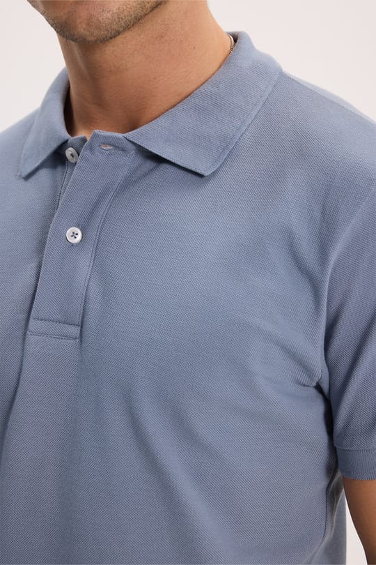 Erkek Slim Fit Dar Kesim %100 Pamuk Kısa Kollu Polo Yaka İndigo Tişört